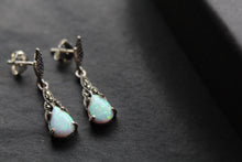 Load image into Gallery viewer, Marcasite and Lab Grown Opalite Drop Earrings
