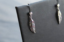 Load image into Gallery viewer, Multi Coloured Feather Drop Earrings
