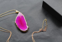 Load image into Gallery viewer, Pink Agate Crystal Long Length Gold Tone Necklace
