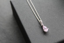 Load image into Gallery viewer, Pink CZ &amp; Silver Teardrop Pendant with 16-18&quot; Silver Chain
