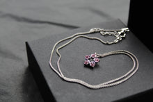 Load image into Gallery viewer, Pink Diamond Cubic Zirconia Flower Pendant with a 16-18&quot; Silver Chain
