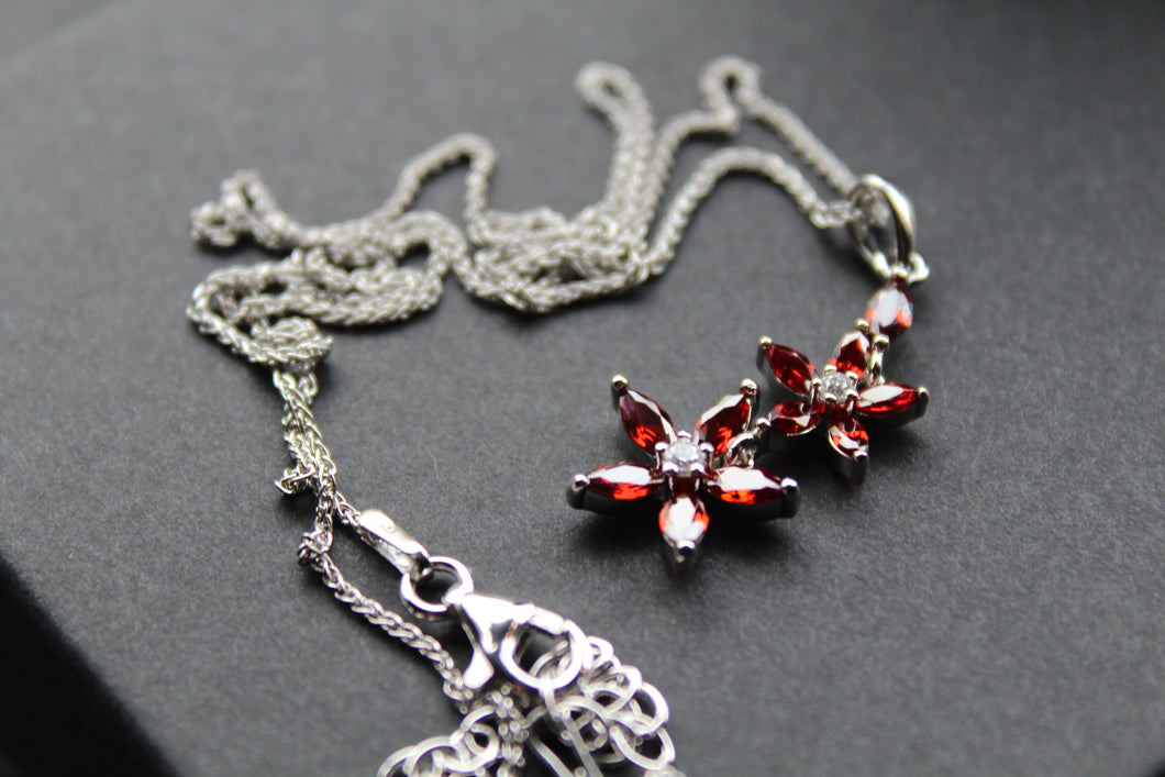 Ruby CZ Star Flower Necklace