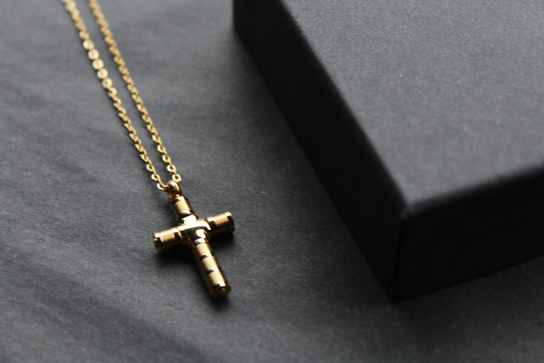 Stainless Steel Gold IP Cross Pendant with Chain