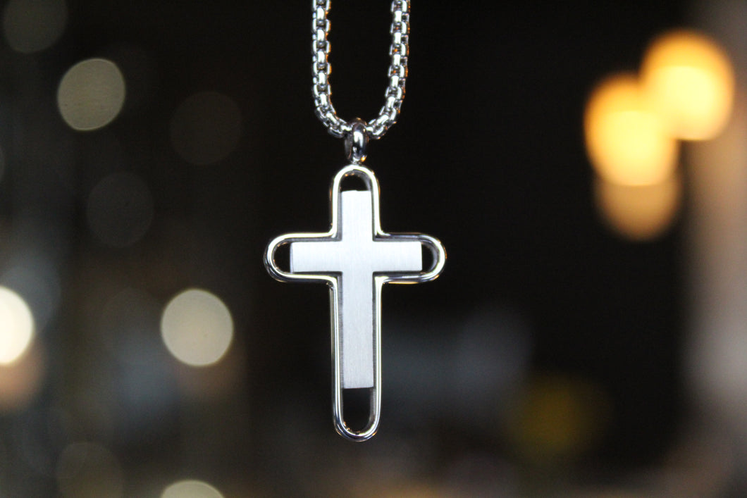 Stainless Steel Matte & Polished Cross Pendant with Chain