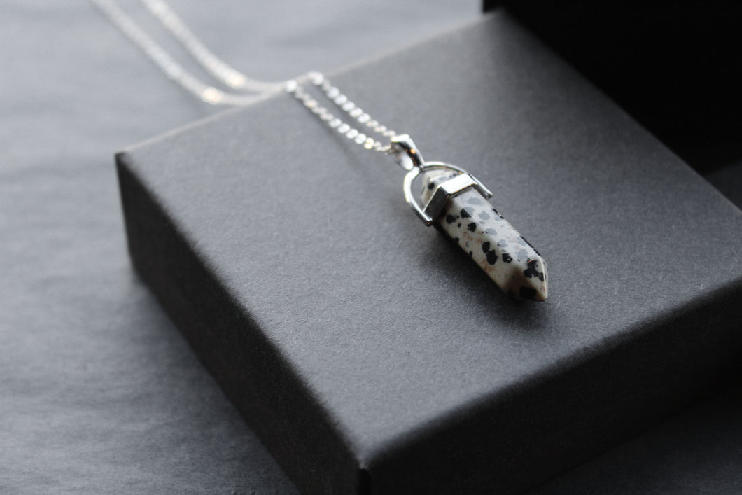 Sterling Silver Dalmatian Jasper Crystal Point Necklace