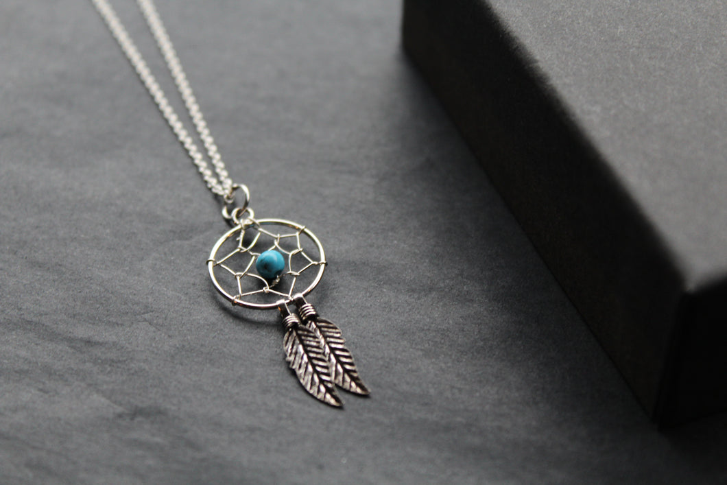 Turquoise & Silver Dream Catcher Necklace