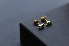 Load image into Gallery viewer, Yellow Gold Plated Emerald Glass Baguette Studs
